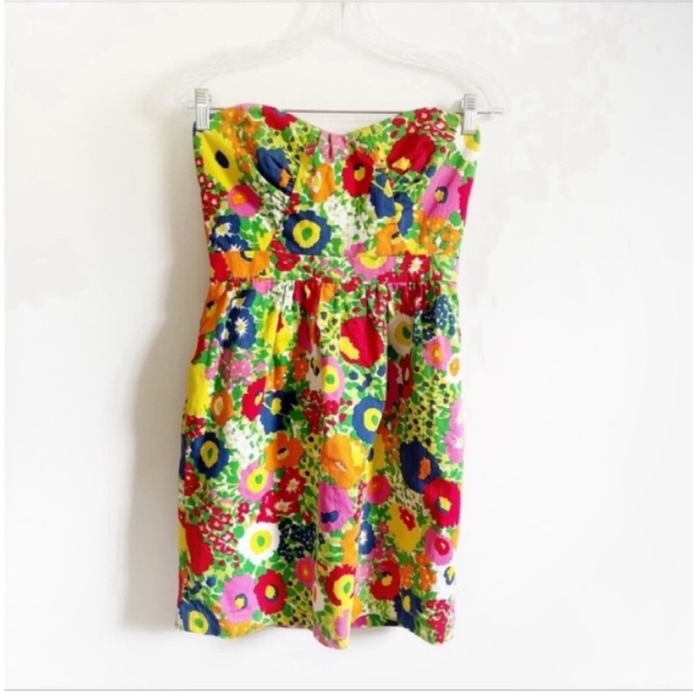 Shoshanna Strapless Floral Sundress in Yellow, Pink & Green
